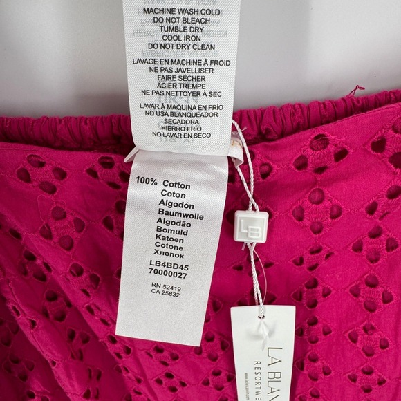 La Blanca Resortwear Dress Eyelet Lace Smocked Beach Women's Size XL Pink - Picture 8 of 8
